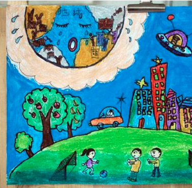 蓝色金少儿美术——绘画对儿童的感知能力、想象能力等有促进作用