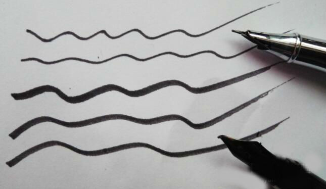 不同大小的钢笔笔尖书写出来的线条