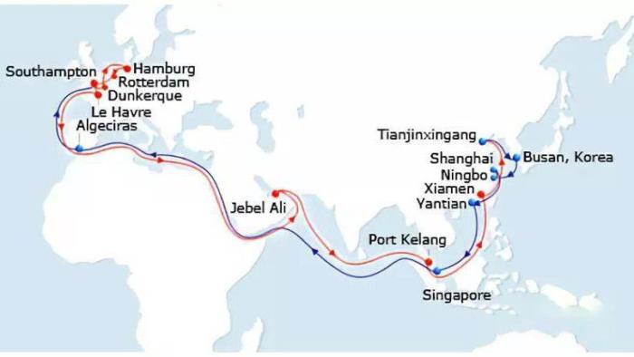 FBA海运到英国海运航线图